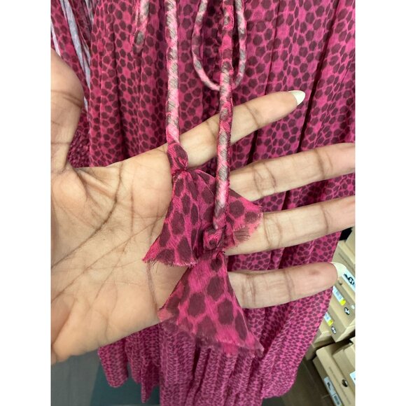 NWT Misa‎ Los Angeles Louisa Dress XS Pink/Red Print Sheer Chiffon Midi - Picture 10 of 15